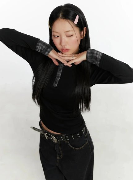 plaid-long-sleeve-tee-id525 / Black