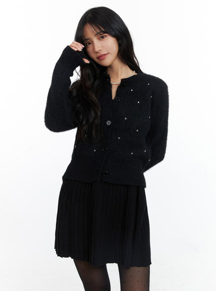 fuzzy-pearl-detail-cardigan-oj425 / Black