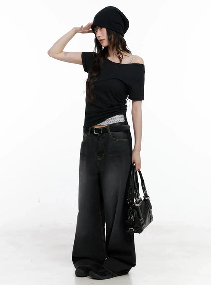 off-shoulder-ruched-top-il528 / Black