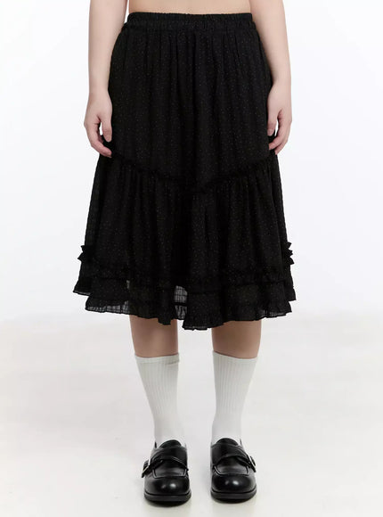 polka-dot-ruffle-hem-midi-skirt-im513 / Black