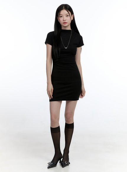 short-sleeve-slim-mini-dress-oo429 / Black