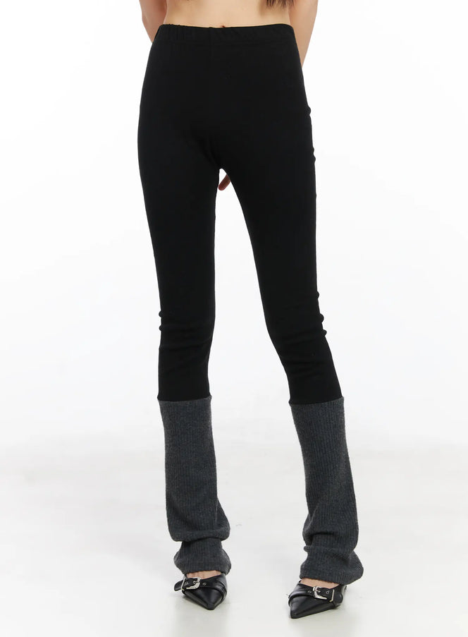 two-tone-fleece-leggings-cd522 / Black