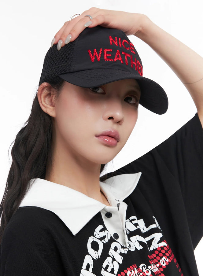 embroidered-mesh-baseball-cap-ic503 / Black