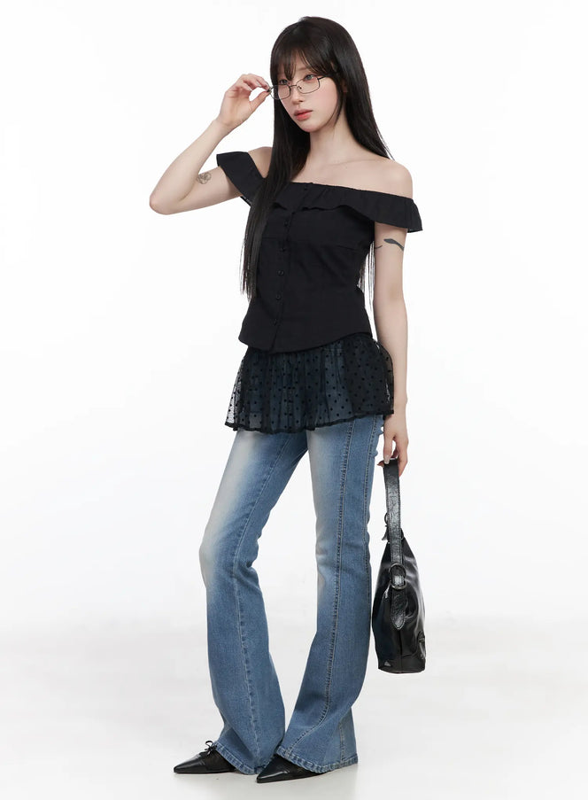 frilled-off-shoulder-blouse-cf523 / Black