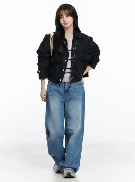 two-pocket-string-short-jacket-ij529 / Black