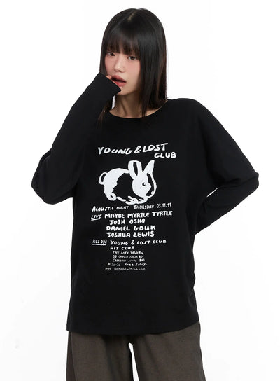 graphic-oversized-long-sleeve-tee-cn521 / Black