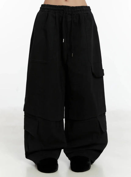 baggy-drawstring-cargo-pants-id525 / Black