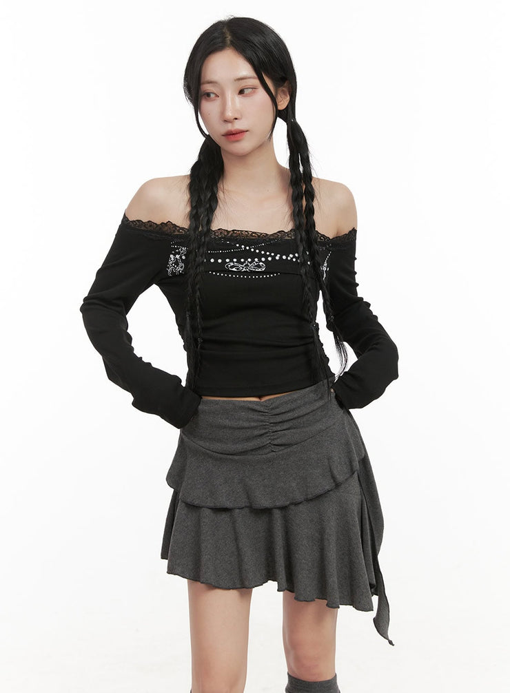 off-shoulder-long-sleeve-crop-tee-cd410 / Black