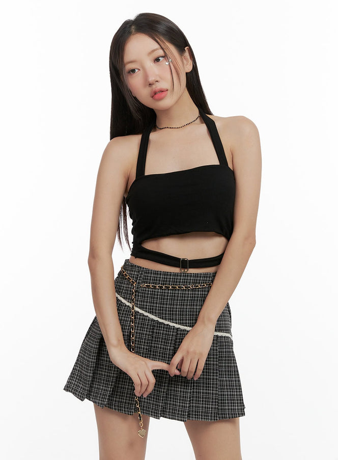 halter-buckle-crop-top-og407 / Black