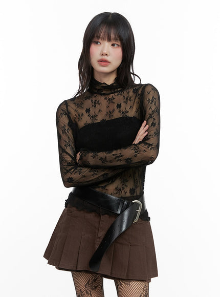 floral-lace-see-through-blouse-io430 / Black