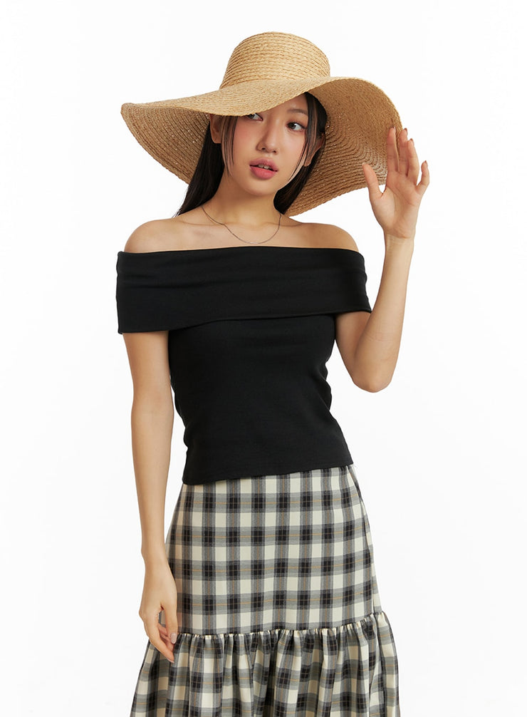 off-shoulder-short-sleeve-top-im404 / Black