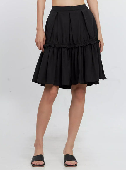 pleated-nylon-midi-skirt-is516 / Black