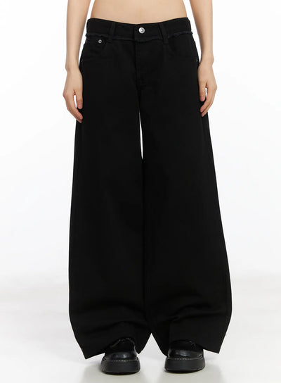 floral-pocket-wide-leg-pants-cd522 / Black