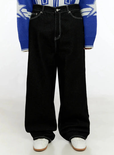 mens-stitched-detail-baggy-jeans-in506 / Black