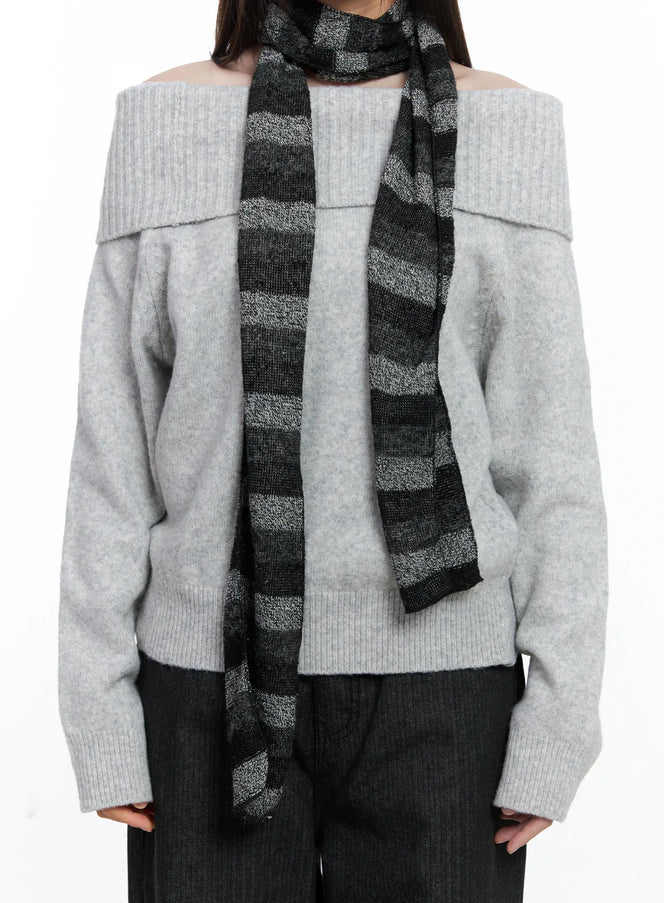 cozy-striped-knit-scarf-co506 / Black