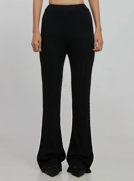 textured-knit-flare-pants-ij509 / Black
