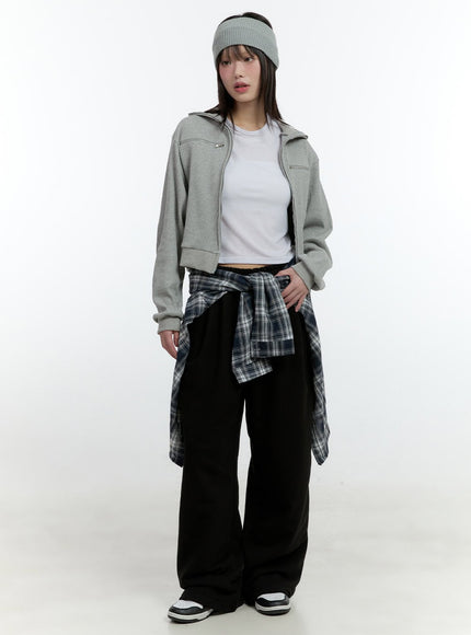 essential-pintuck-wide-leg-sweatpants-cf507 / Black