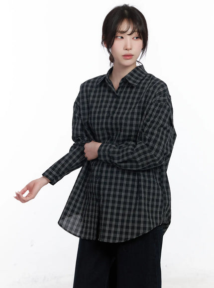 oversized-checkered-long-sleeve-shirt-cj526 / Black