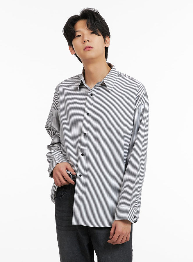 mens-stripe-collared-shirt-ia402 / Black