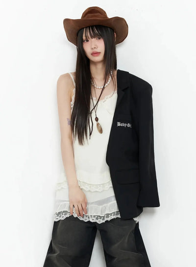 lettering-embroidered-oversized-blazer-im530 / Black