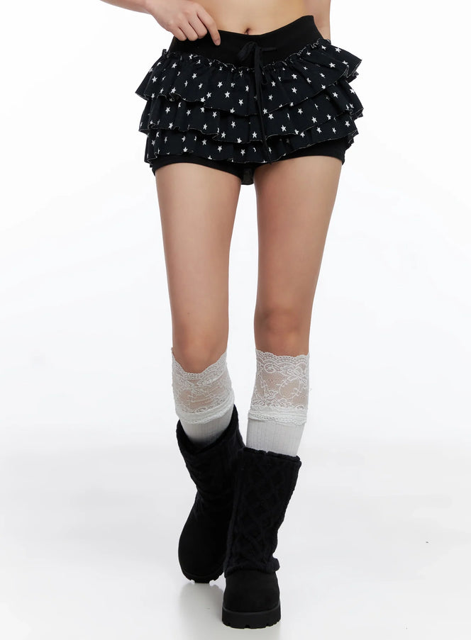 star-ruffle-skort-is525 / Black