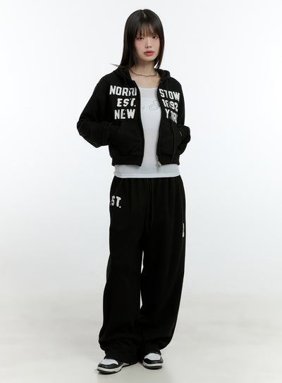 cozy-embroidered-wide-leg-sweatpants-cf506 / Black