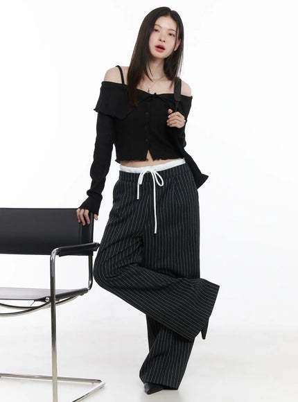 ribbed-off-shoulder-crop-cardigan-cj506 / Black