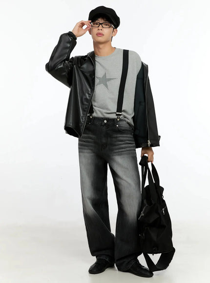 mens-oversized-faux-leather-jacket-in506 / Black