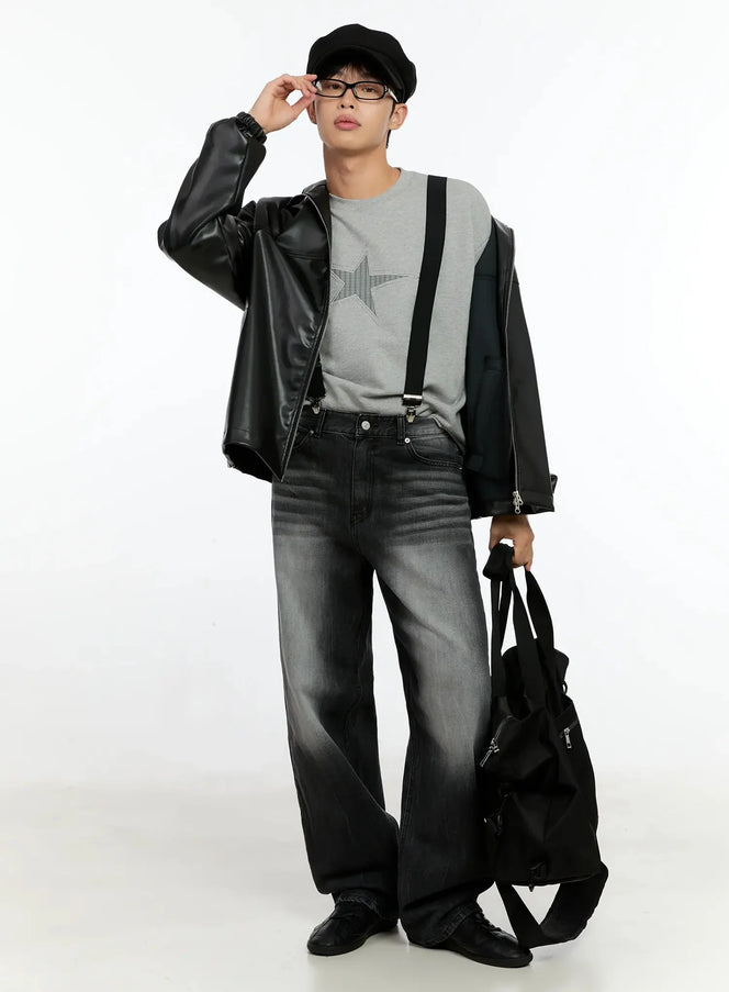 mens-oversized-faux-leather-jacket-in506 / Black