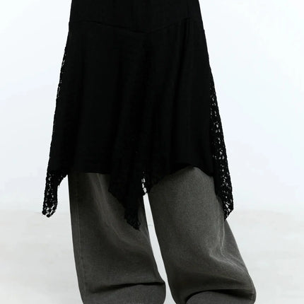 lace-asymmetric-midi-skirt-iu525 / Black
