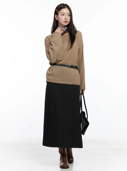 elegant-high-slit-midi-skirt-co506 / Black