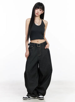 birdie-wide-leg-baggy-jeans-cf519 / Black