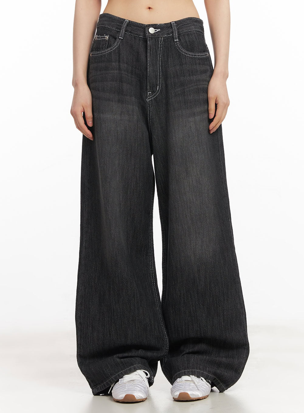 luna-stitched-washed-wide-leg-jeans-ca523 / Black