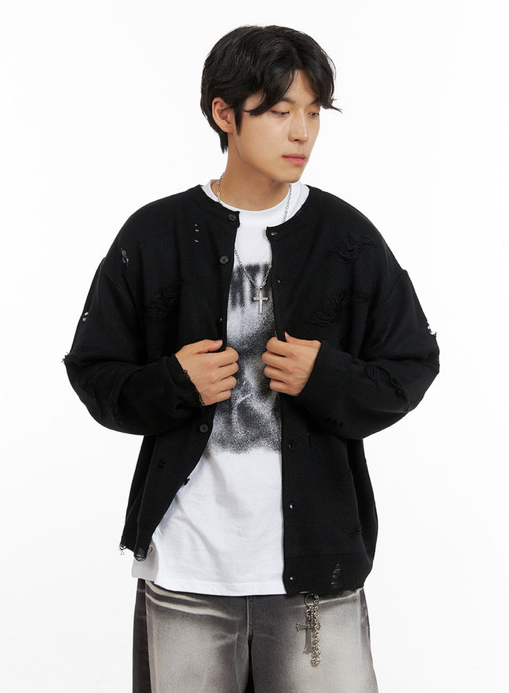 mens-distressed-oversized-cardigan-ig409 / Black