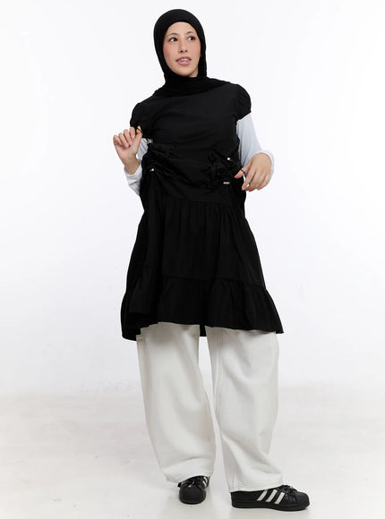 layered-polka-dot-long-sleeve-dress-cs524 / Black