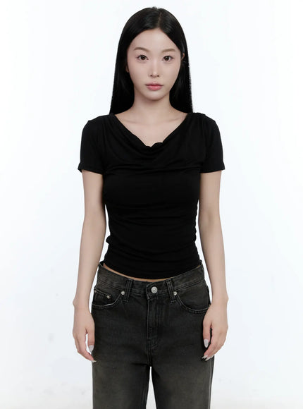 Shirred Draped Short-Sleeve Top CL530