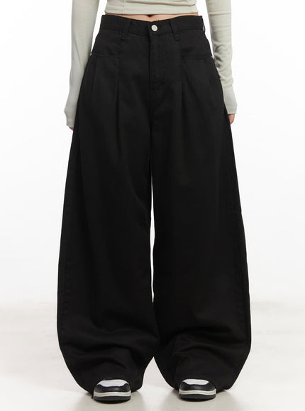 pintuck-cotton-baggy-pants-ca521 / Black