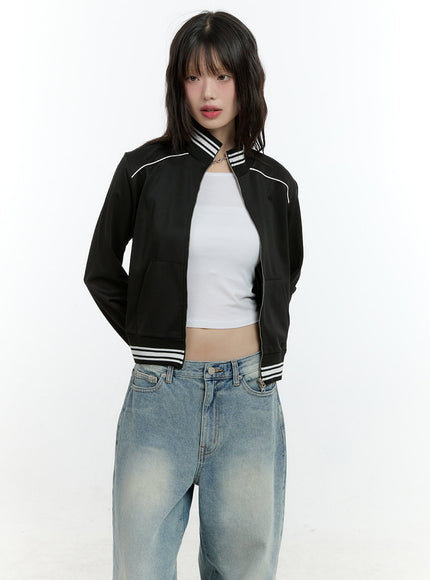 zip-up-crop-track-jacket-cf506 / Black