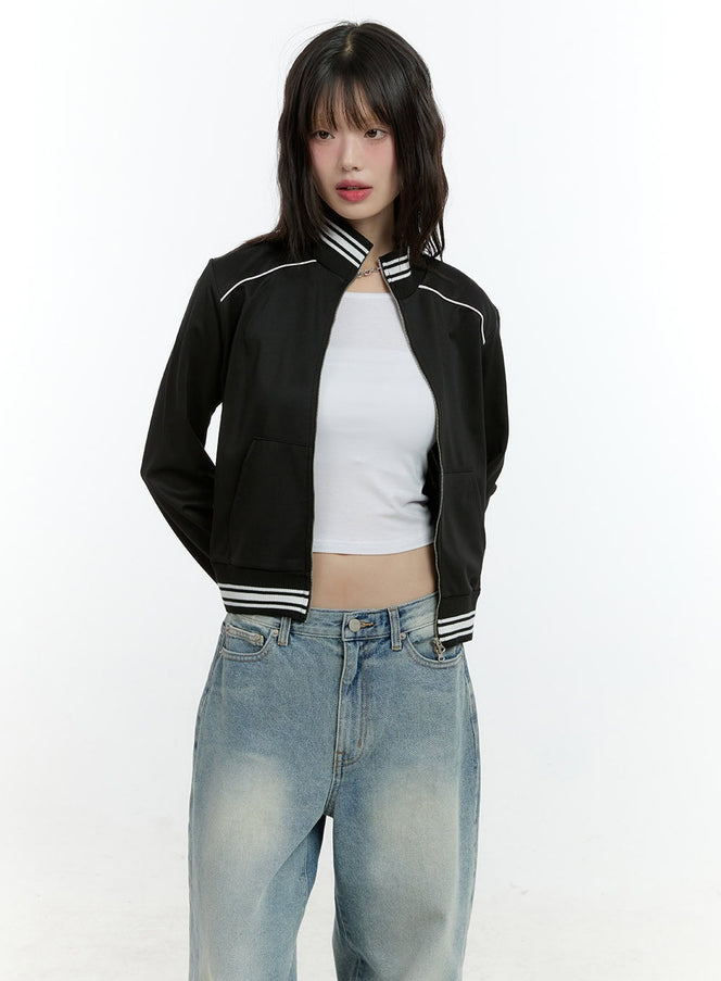 zip-up-crop-track-jacket-cf506 / Black