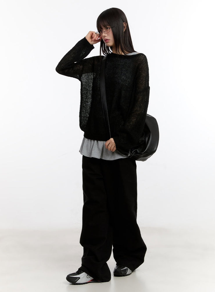 Sheer Knit Long-Sleeve Top CA508