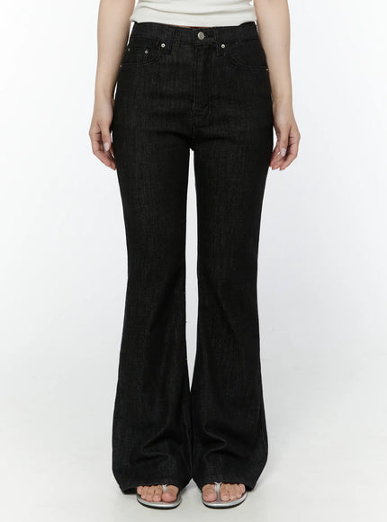 dohee-non-fade-contrast-stitch-bootcut-pants-iy511 / Black