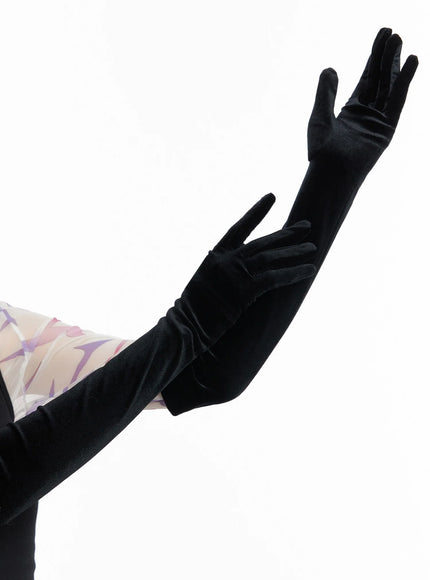 chic-velvet-long-gloves-in507 / Black