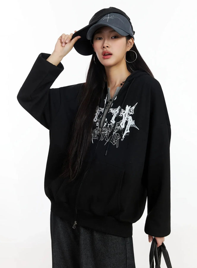graphic-oversized-zip-hoodie-im530 / Black