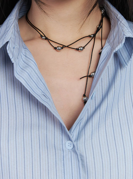 dual-strap-layered-necklace-cd530 / Black