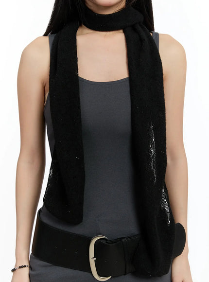 laced-knit-thin-scarf-im513 / Black