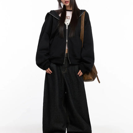 oversized-zip-up-hoodie-in503 / Black