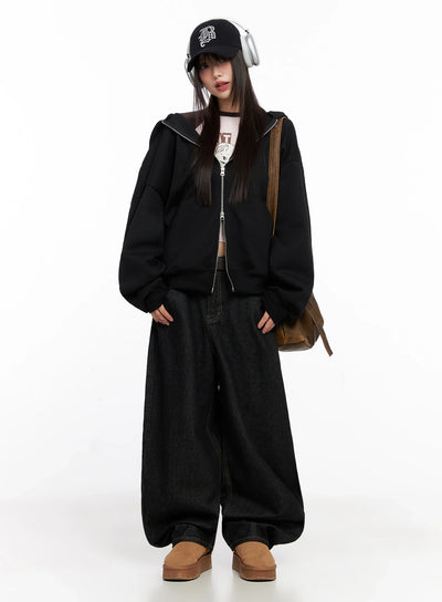 oversized-zip-up-hoodie-in503 / Black