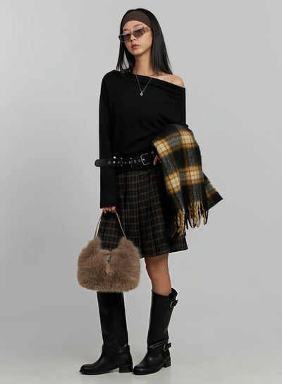 boat-neck-long-sleeve-top-ij502 / Black