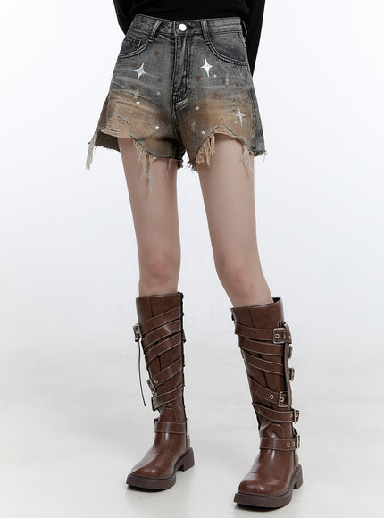 denim-graphic-distressed-shorts-cg413 / Black