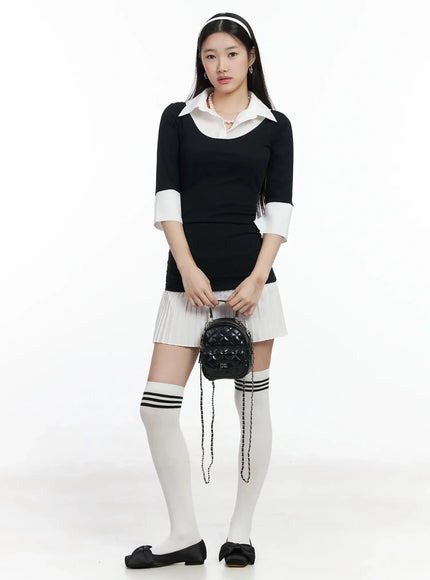 layered-collar-mini-dress-im502 / Black